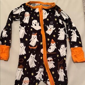 Little Sleepies Black and Orange Ghost Print Kids Footie